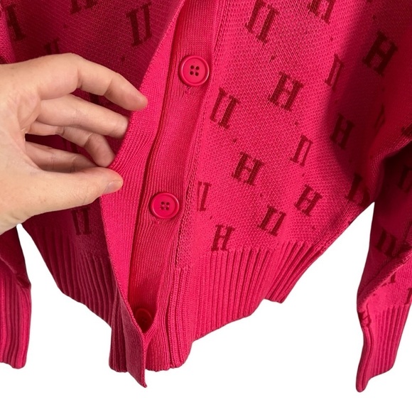 11 HONORE Angie Jacquard Monogram Cardigan Drop-Shoulder Sweater - Picture 7 of 11